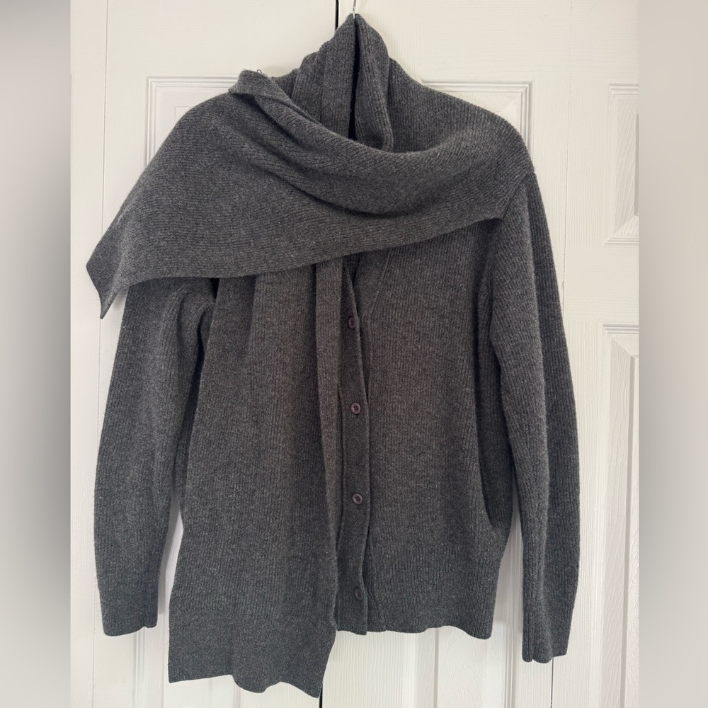 JNBY Grey Wool Scarf-Collar Cardigan Size S
